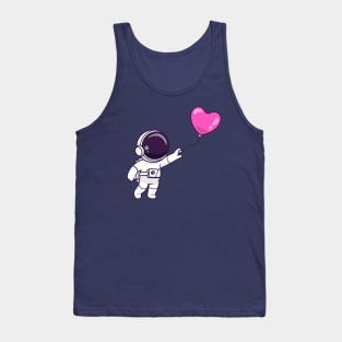 Cute Astronaut Catching Love Balloon Cartoon Tank Top